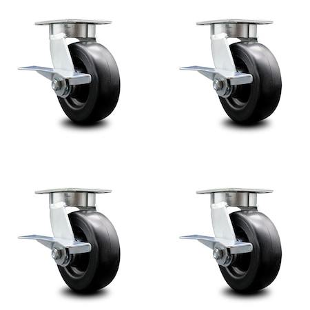 Service Caster 6 Inch Kingpinless Polyolefin Wheel Swivel Caster Set with Brakes SCC-KP30S620-POR-SLB-4